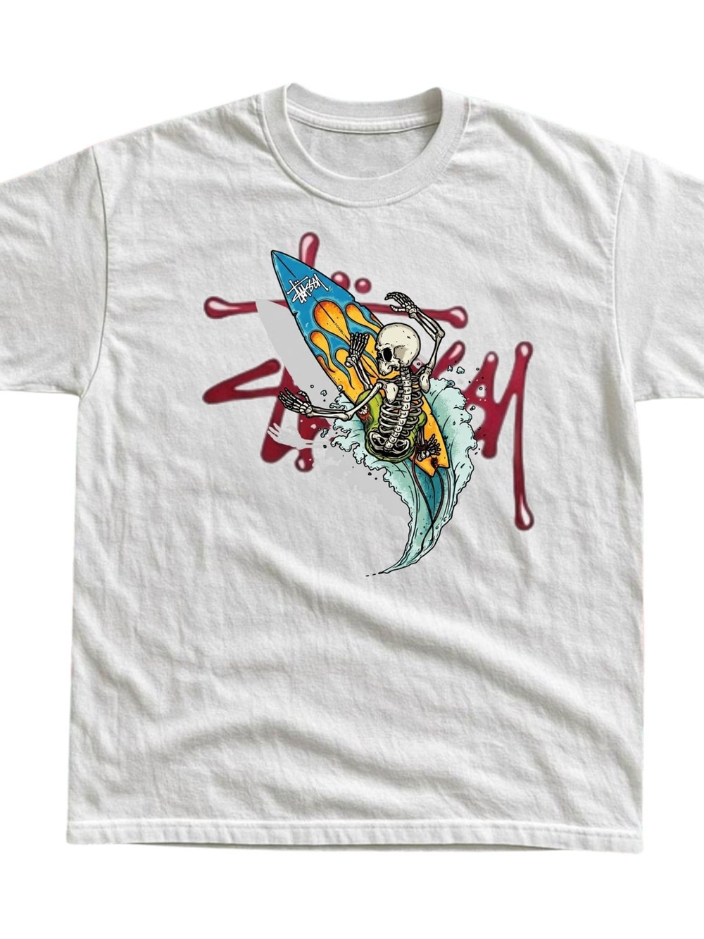 Gildan Streetwear Style Surfing Skeleton Graphic Shirt